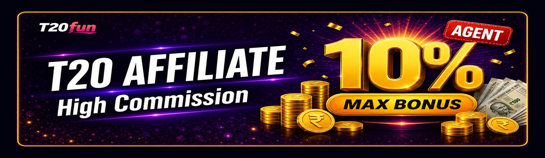 T20fun affiliate program with 10% first deposit commission